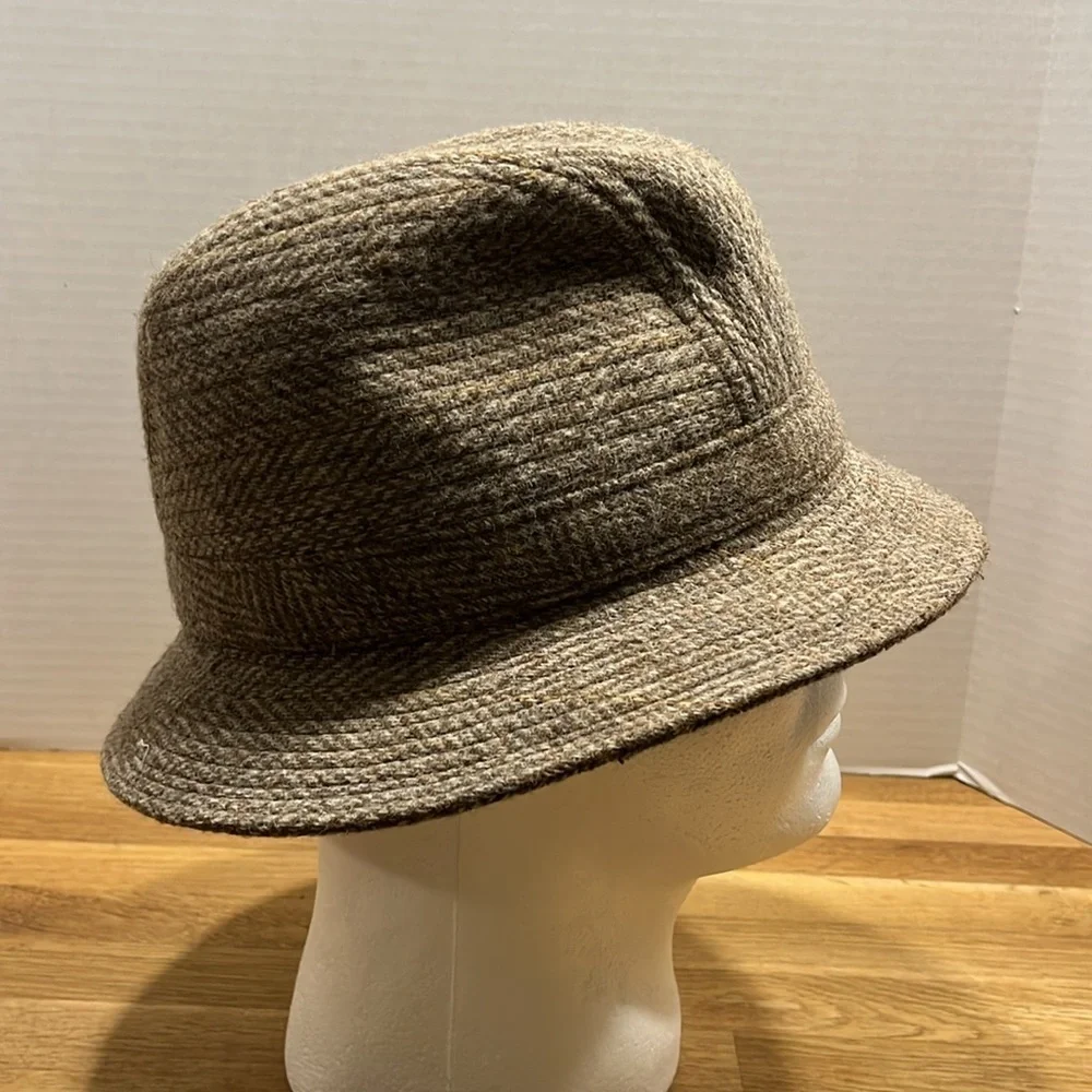 Vintage Hampshire Club Brown Tweed Fedora Hat 100% British Wool Men’s 7 7 1/8